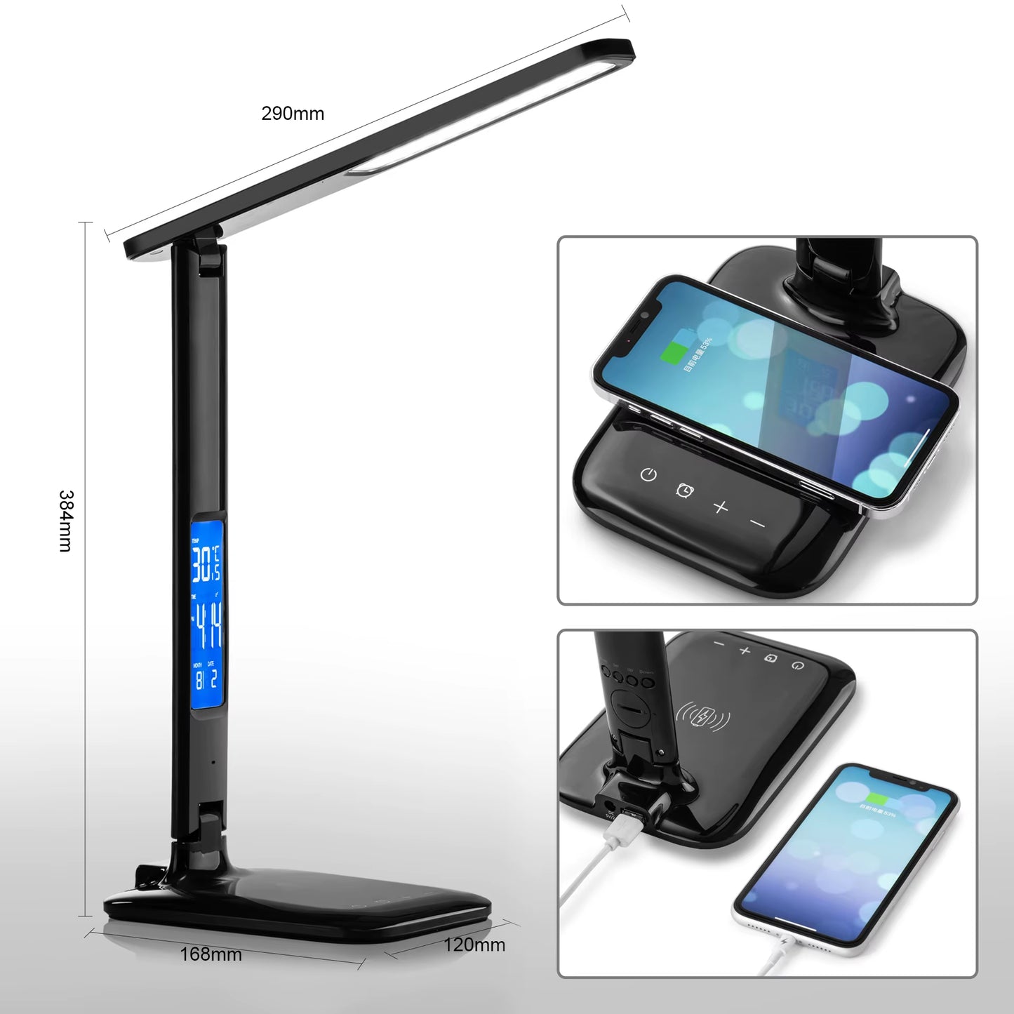 LED Desk Lamp Multifunction for Cell Phone Charger Alarm Clock Table Light with Fan Pen Holder Bedroom Table Reading Lamp