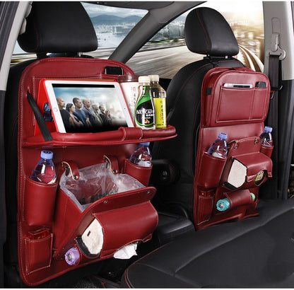 Car Seat Back Organizer with Tray — PU Leather, Waterproof