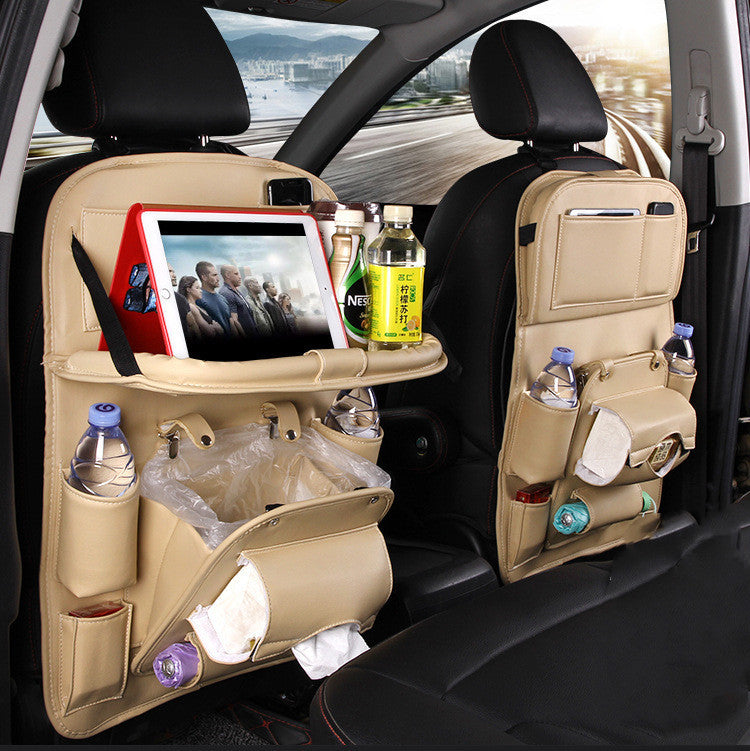 Car Seat Back Organizer with Tray — PU Leather, Waterproof
