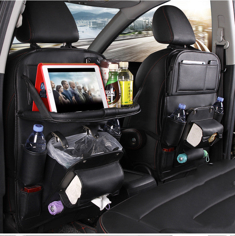 Car Seat Back Organizer with Tray — PU Leather, Waterproof