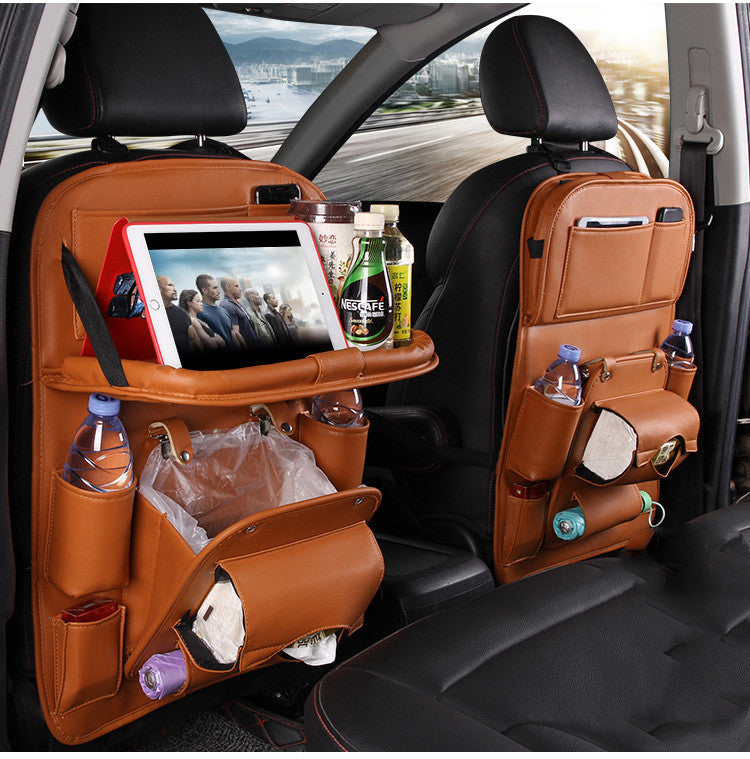 Car Seat Back Organizer with Tray — PU Leather, Waterproof