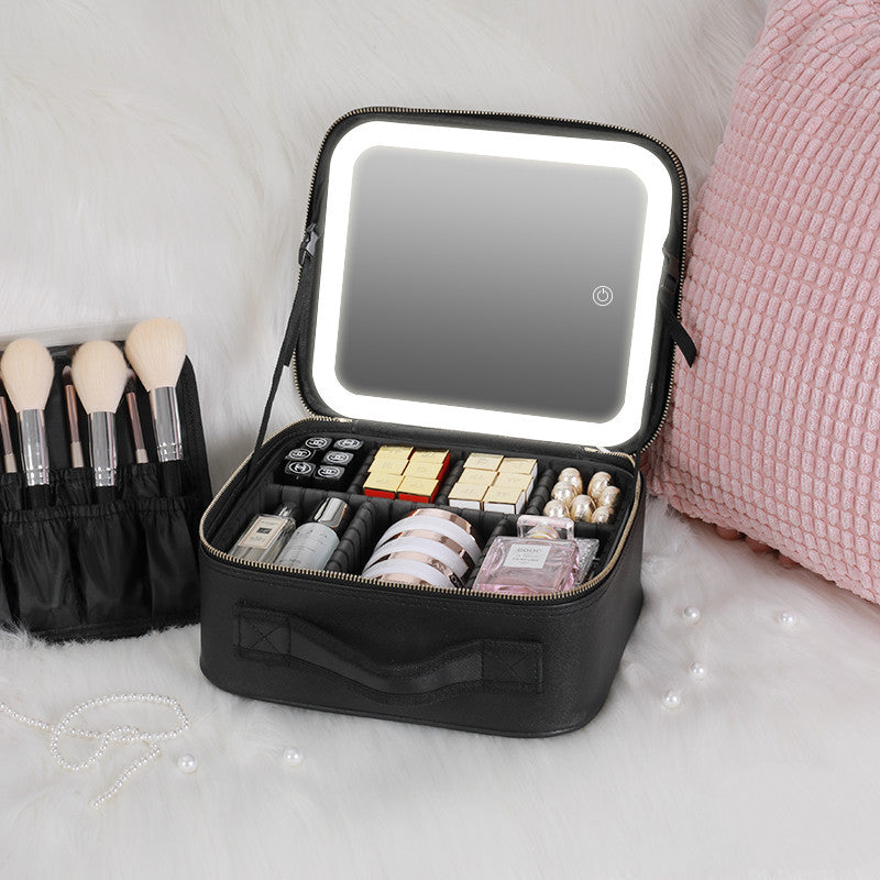 Cosmetic Bag with LED Mirror — Large Capacity, Adjustable &amp; Portable for Makeup