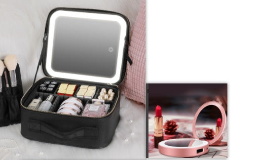Cosmetic Bag with LED Mirror — Large Capacity, Adjustable &amp; Portable for Makeup