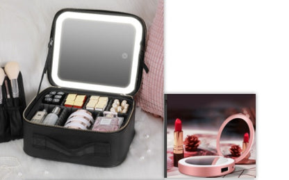 Cosmetic Bag with LED Mirror — Large Capacity, Adjustable &amp; Portable for Makeup