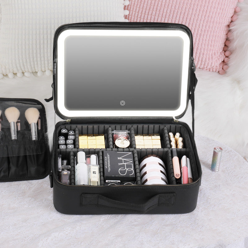 Cosmetic Bag with LED Mirror — Large Capacity, Adjustable &amp; Portable for Makeup