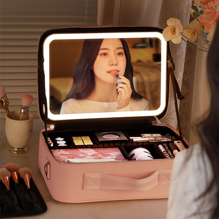 Cosmetic Bag with LED Mirror — Large Capacity, Adjustable &amp; Portable for Makeup