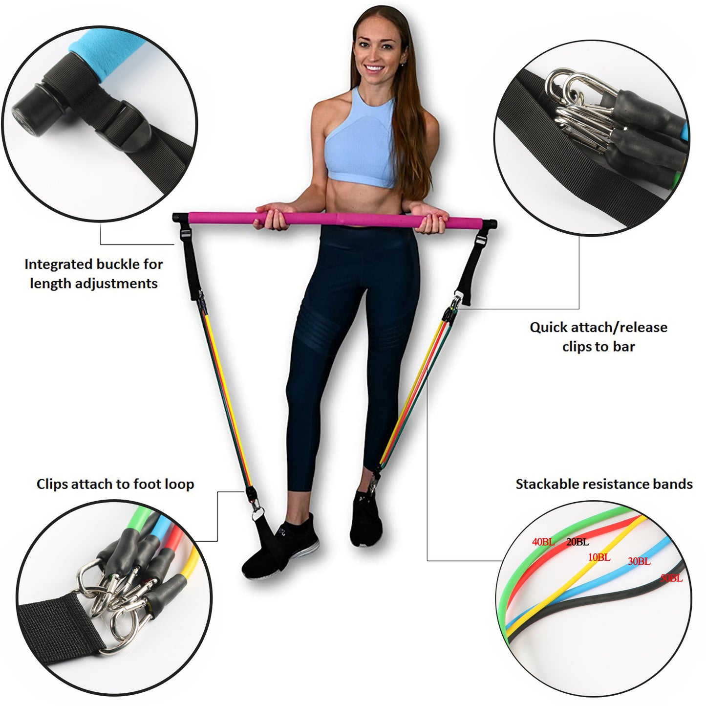 Pilates Bar with Bands | Dealtide Portable Gym