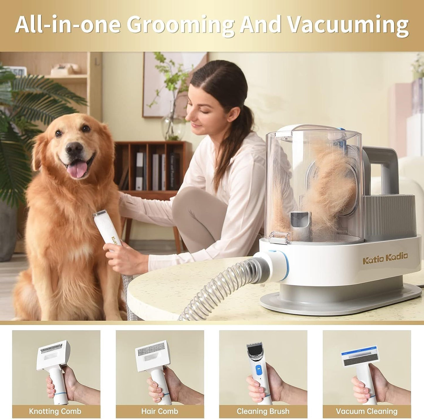 5-in-1 Grooming Kit with Suction | Dealtide Pet Hair Control