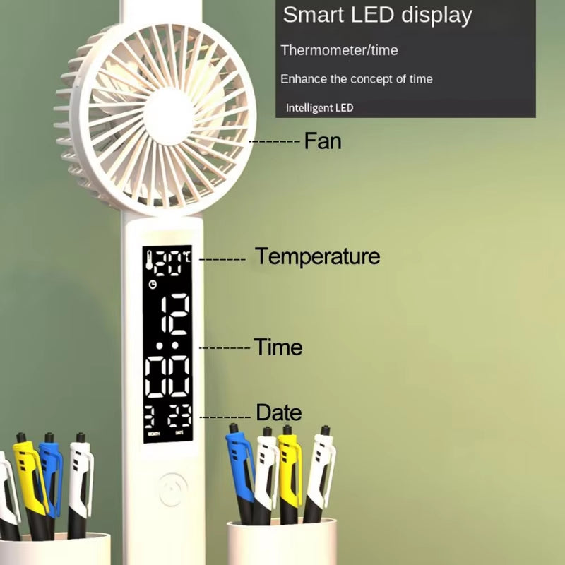 LED Desk Lamp Multifunction for Cell Phone Charger Alarm Clock Table Light with Fan Pen Holder Bedroom Table Reading Lamp