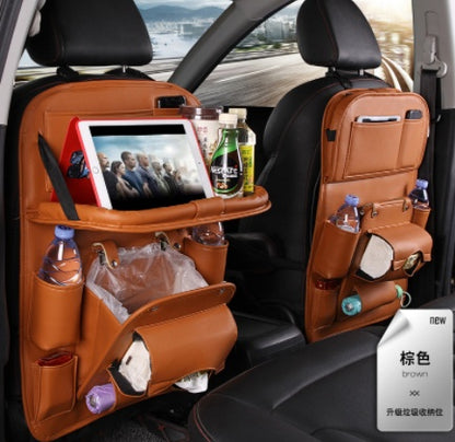 Car Seat Back Organizer with Tray — PU Leather, Waterproof